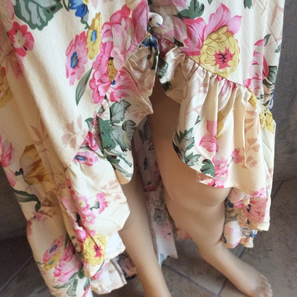 πΈ BOHEMIAN DRESS FLORAL MAXI HILO SWALLOWTAIL BOHO CHIC RUFFLE LONG BUTTON DOWN - Picture 4 of 16